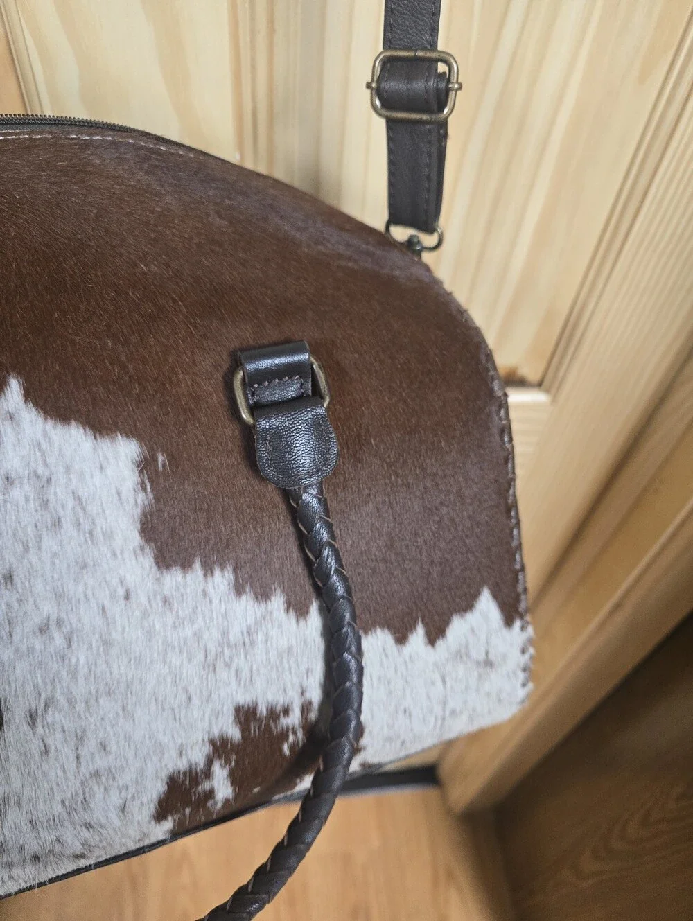 Brown and White Cowhide Dome Satchel - Women's Shoulder Bag